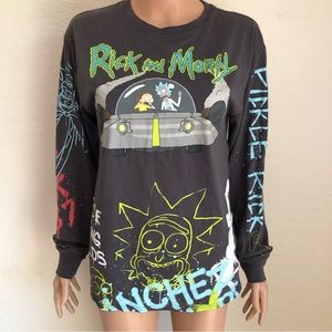 Rick And Morty Graphic Print Gray Pullover Long Sleeves Shirt Women’s Size S Top